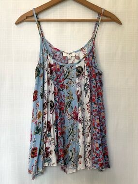 Umgee Blue and white Floral Pleated Spaghetti Strap Cami